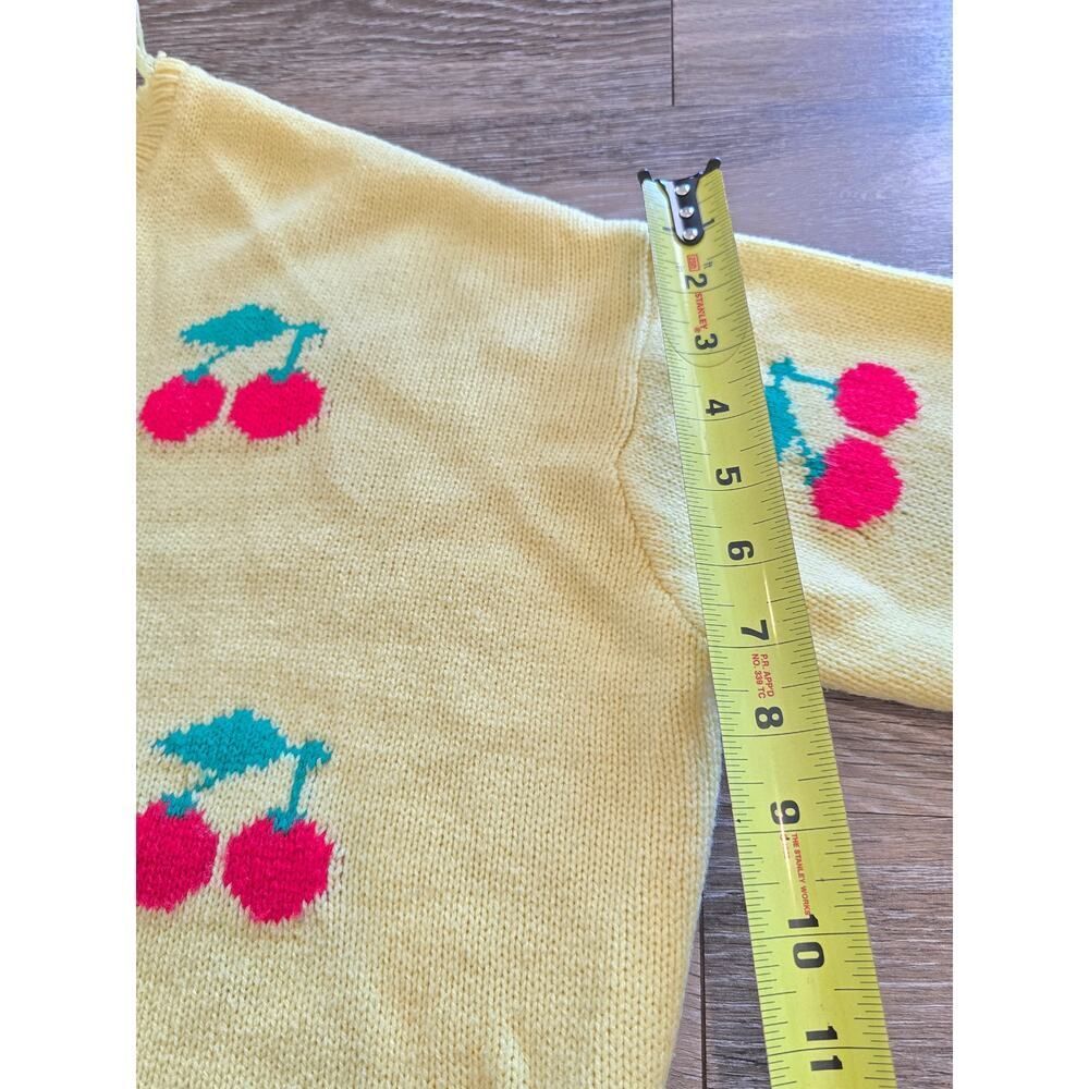 Just Polly Cherry Knit Sweater XL Distressed Y2K Grunge Yellow Fruit Oversized - Picture 8 of 8